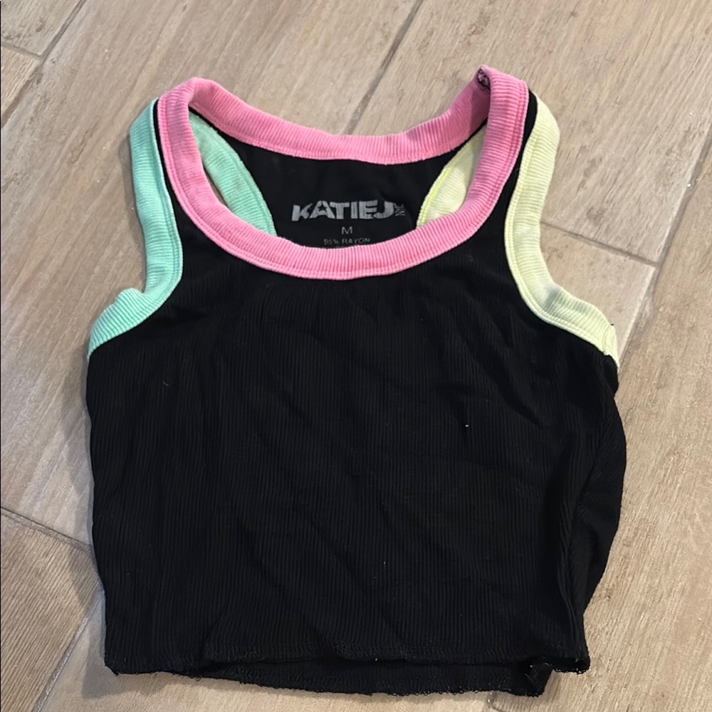 KATIEJ Black Tank Top with Colorful Trim